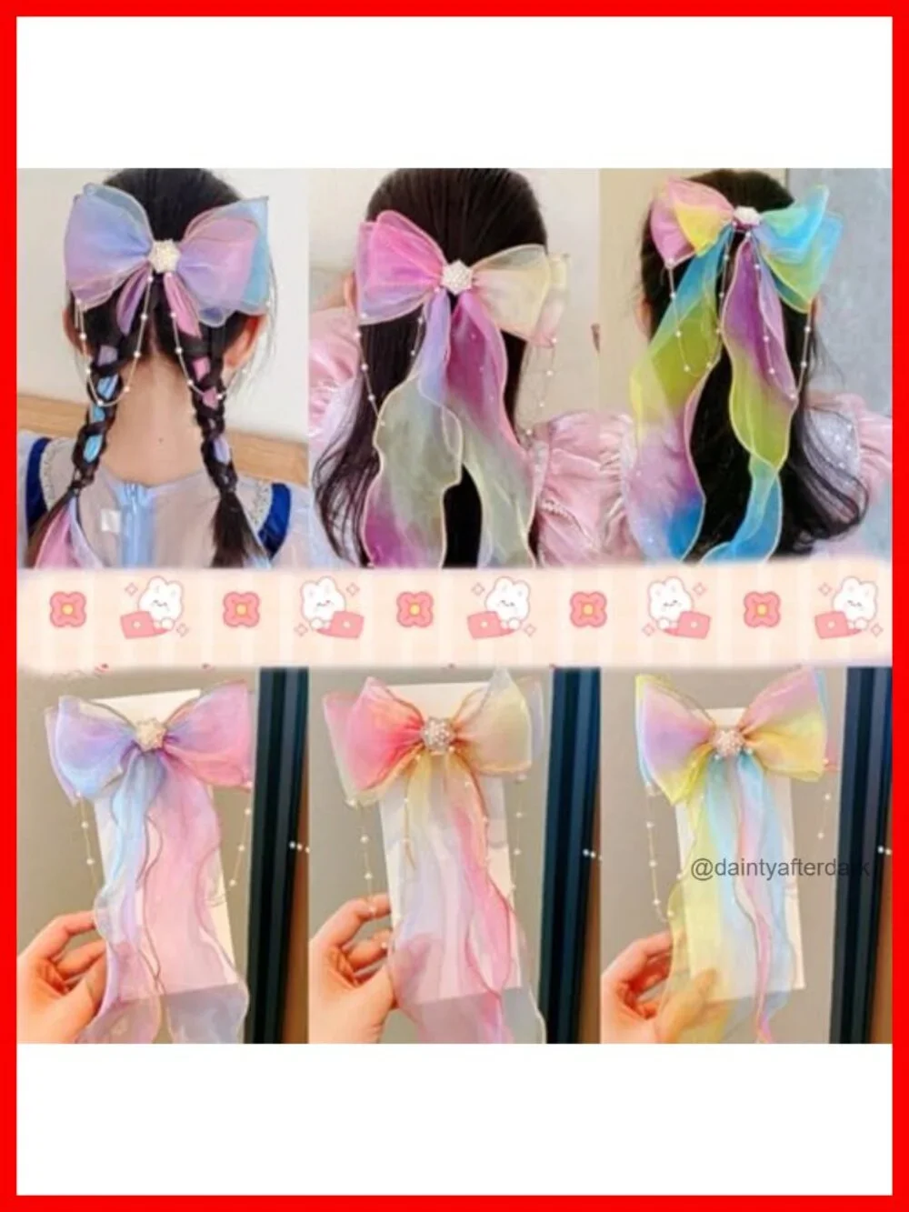 5 Hair Barrettes Rhinestone Sheer Tulle Bow Clips Duckbill Clips Fairy Hairstyle
